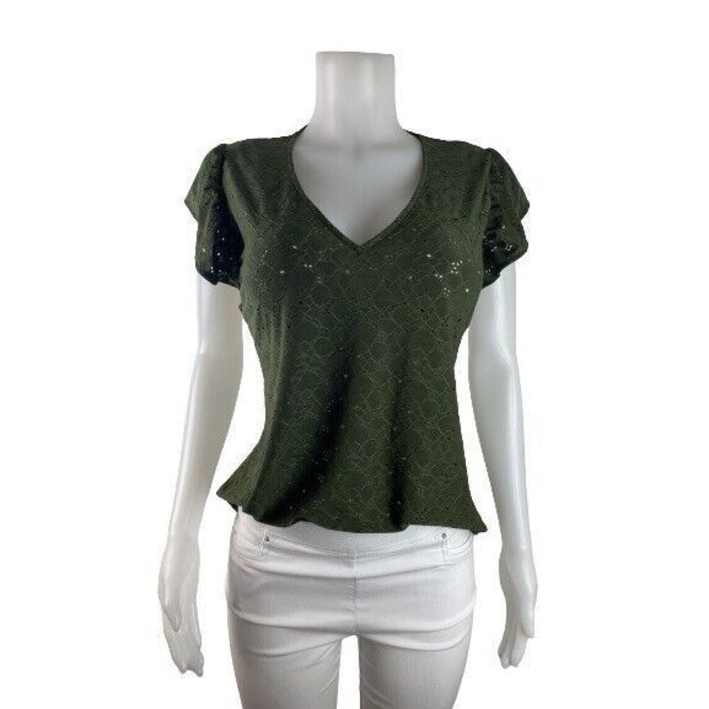F. Michael Kors Top Size L Green Blouse Cap Sleeve Shirt V Neck NWT $88